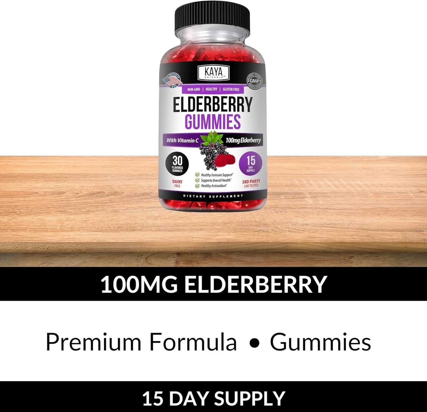 Vegetarian Immune Support Gummy with Zinc, Vitamin C, Elderberry, and Vitamin E in Lemon Flavor - 30 Gummies by Kaya Naturals