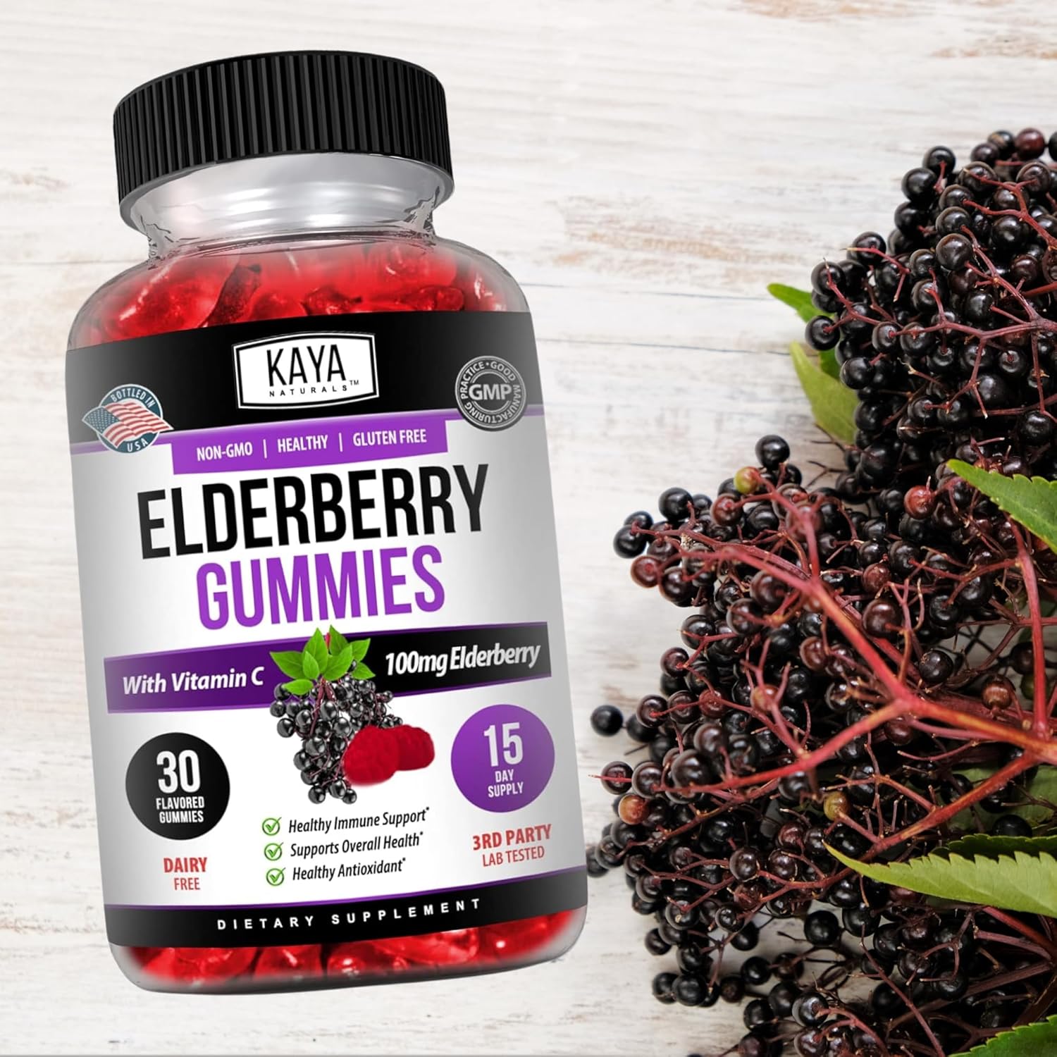 Vegetarian Immune Support Gummy with Zinc, Vitamin C, Elderberry, and Vitamin E in Lemon Flavor - 30 Gummies by Kaya Naturals