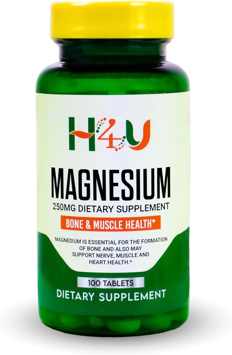 Vegetarian Magnesium Supplement Tablets for Bone and Muscle Health, 250 mg, 100 Count, Gluten-Free Formula without Sugar or Artificial Ingredients