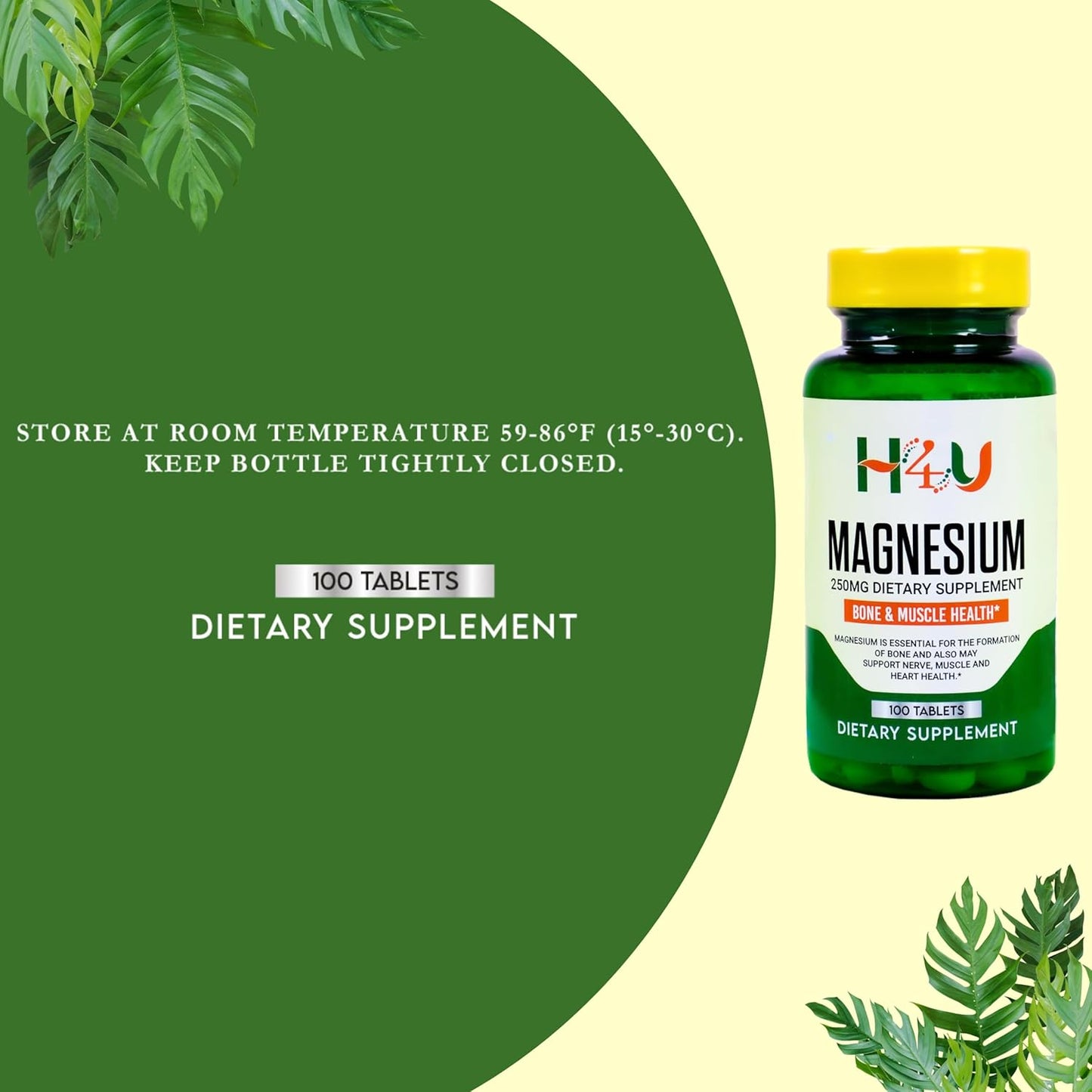Vegetarian Magnesium Supplement Tablets for Bone and Muscle Health, 250 mg, 100 Count, Gluten-Free Formula without Sugar or Artificial Ingredients