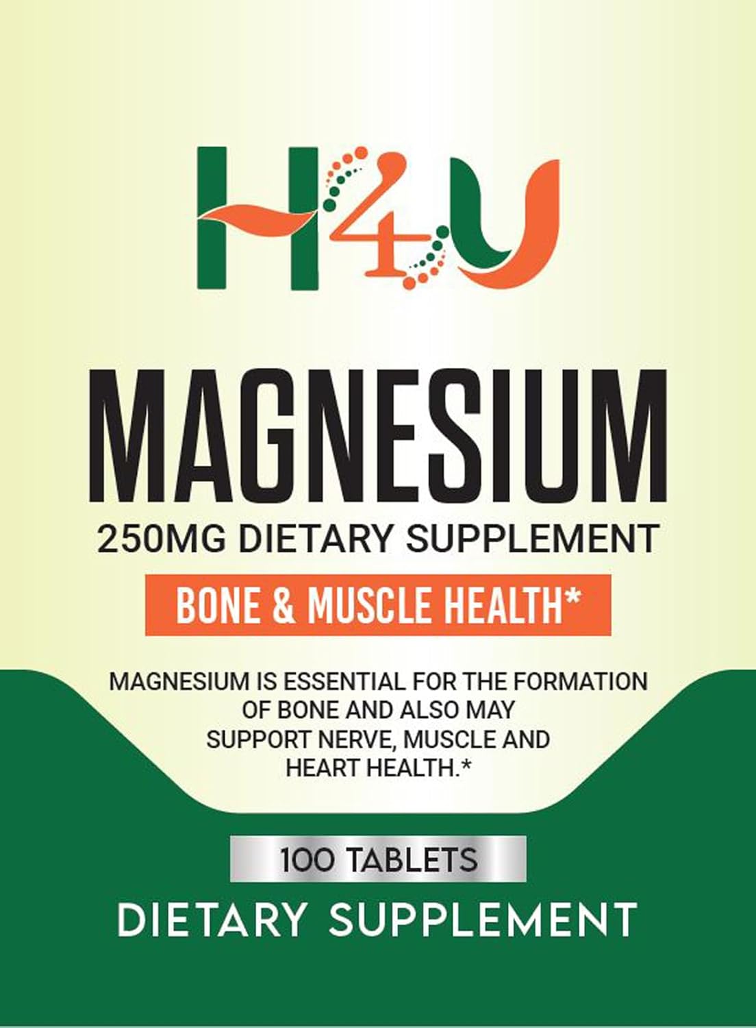 Vegetarian Magnesium Supplement Tablets for Bone and Muscle Health, 250 mg, 100 Count, Gluten-Free Formula without Sugar or Artificial Ingredients
