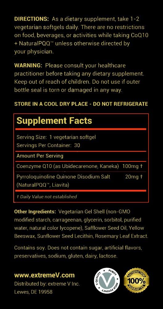 Vegetarian Softgels with CoQ10 and Natural PQQ by Extreme V, Inc - CoQ10 QQ Supplement