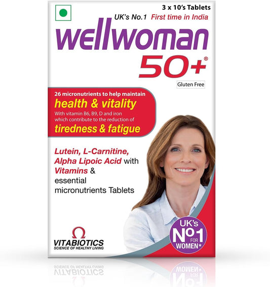 Vegetarian Women's 50+ Multivitamin with Vitamins, Iron, Calcium, Amino Acids for Menopausal Support, Energy, Vision, Heart Health - 30 Tablets