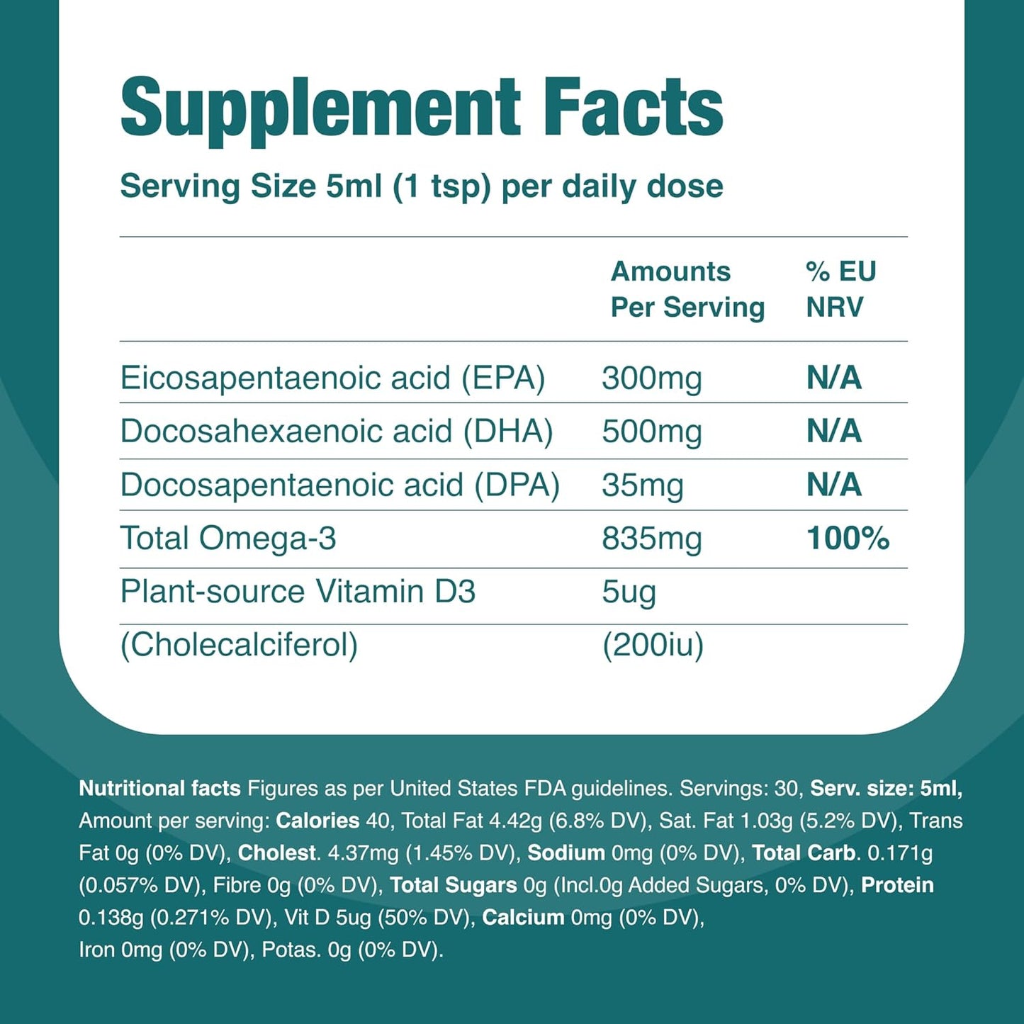 VEGETOLOGY Vegan Omega 3 Liquid with Vitamin D3 - 800mg EPA DHA - Heart, Brain, and Eye Health Support - Mild Orange Flavoured - UK Made