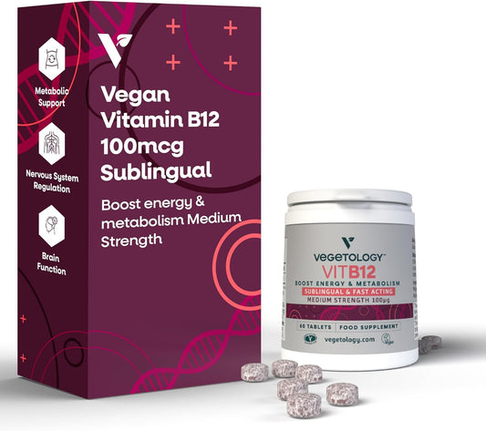 VEGETOLOGY Vegan Vitamin B12 Sublingual Energy Supplements for Metabolism & Health - 60 Tablets