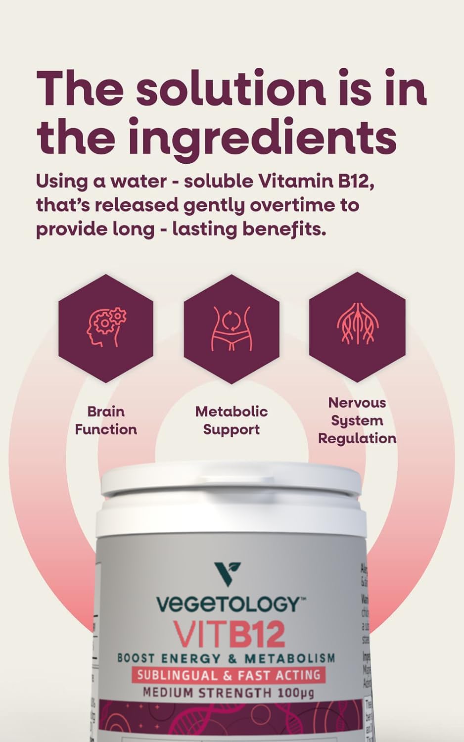 VEGETOLOGY Vegan Vitamin B12 Sublingual Energy Supplements for Metabolism & Health - 60 Tablets