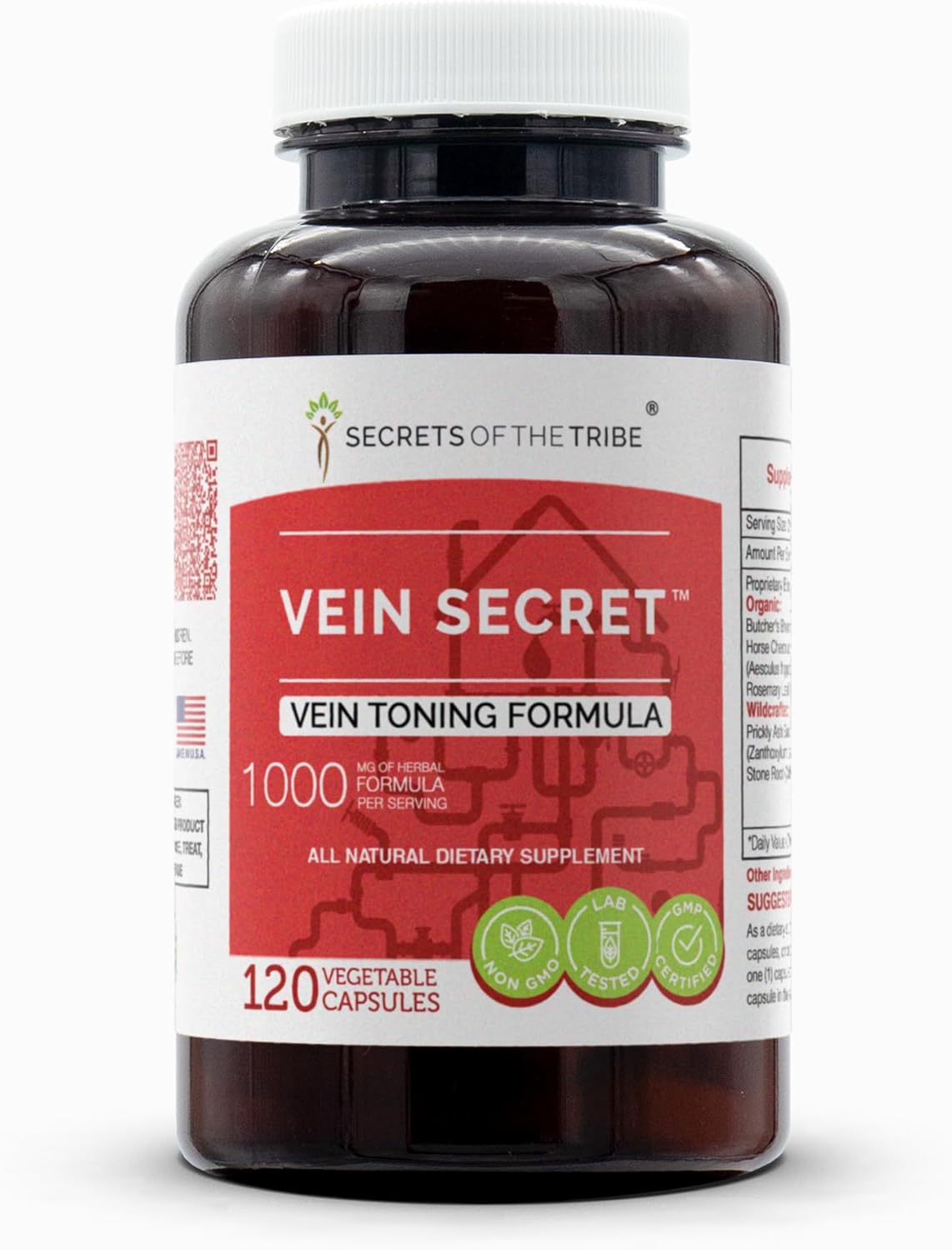 Vein Toning Herbal Supplement Blend - Secrets of the Tribe (120 Capsules)