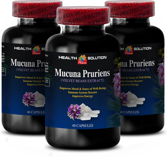 Velvet Bean Extract 350mg - Mood Enhancer & Antioxidant Supplement - Memory & Focus Booster - 3 Bottles 180 Capsules