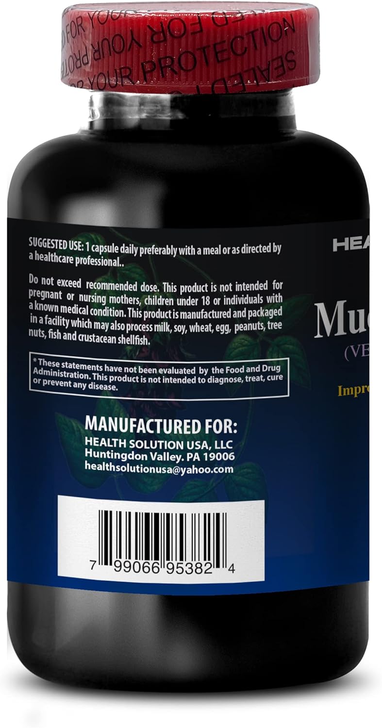 Velvet Bean Extract 350mg - Mood Enhancer & Antioxidant Supplement - Memory & Focus Booster - 3 Bottles 180 Capsules