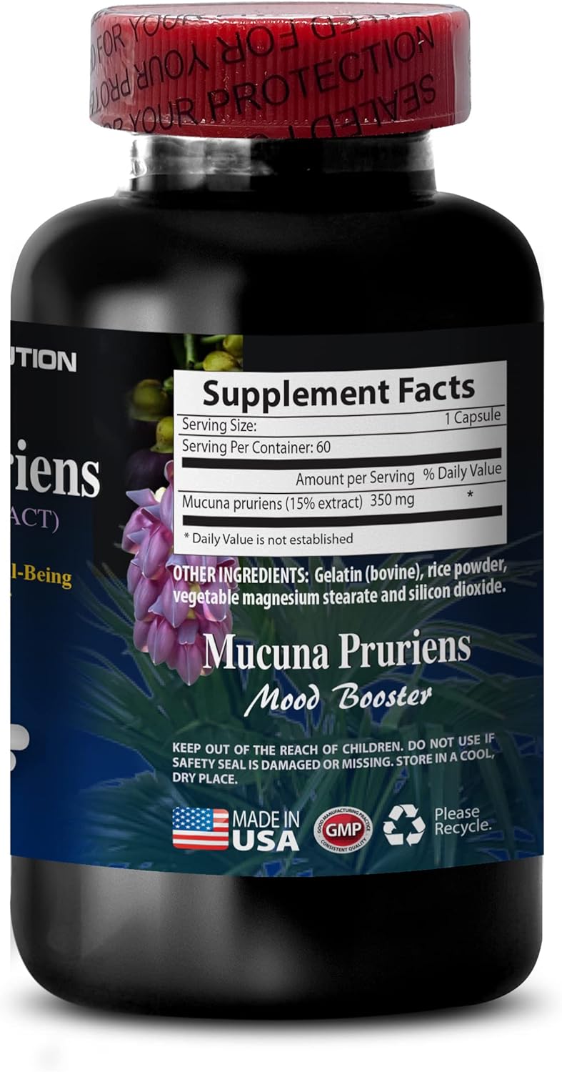Velvet Bean Extract 350mg - Mood Enhancer & Antioxidant Supplement - Memory & Focus Booster - 3 Bottles 180 Capsules