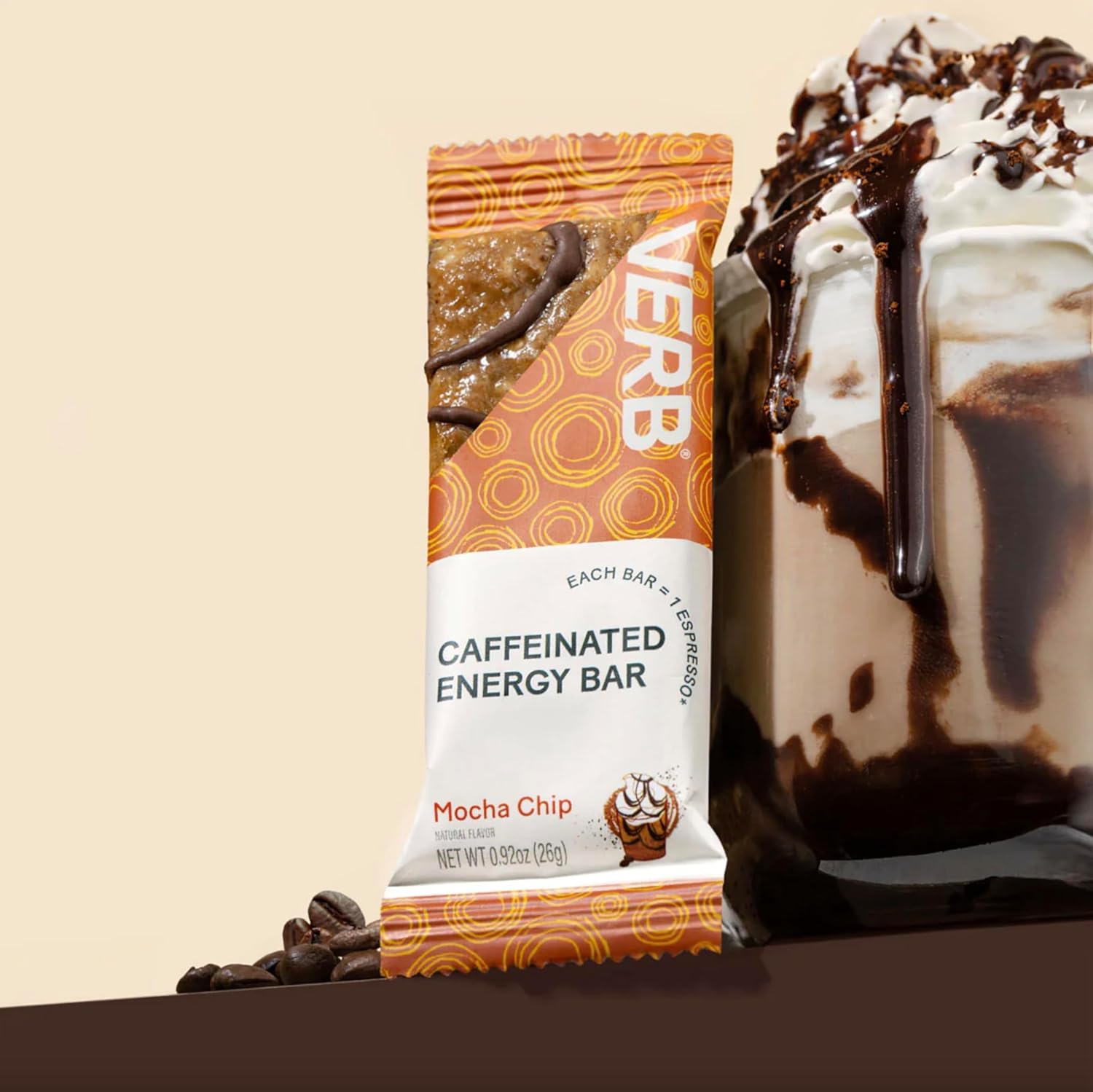 Verb Energy Bars - Mocha Chip Caffeinated Snack Bars, 110 Calories, Low Sugar, Organic Green Tea - Pack of 16