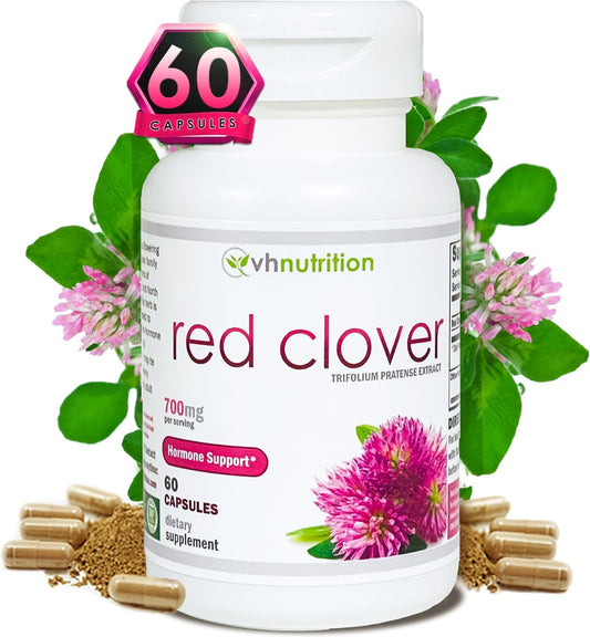 VH Nutrition RED Clover Capsules - 700mg Extract for Hormone Balance and Menopause Support in Women - Natural Relief for Hormonal Fluctuations and Well-Being - 60 Count