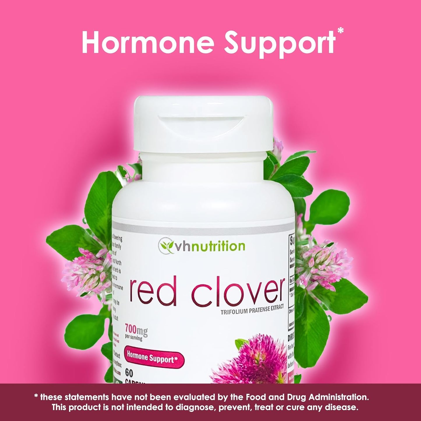 VH Nutrition RED Clover Capsules - 700mg Extract for Hormone Balance and Menopause Support in Women - Natural Relief for Hormonal Fluctuations and Well-Being - 60 Count