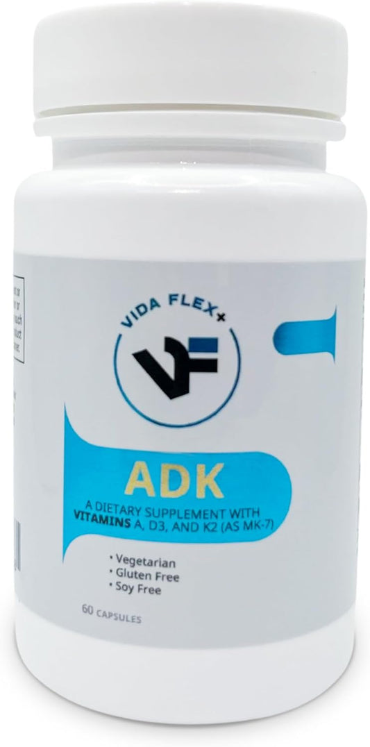 Vida Flex+ ADK - Bone, Heart, and Immune Support Dietary Supplement - Vitamin A, D3, K2 - Gluten and Soy-Free - 60 Capsules