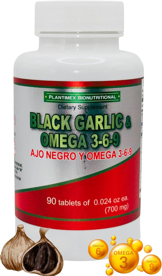 vidaherbal Black Garlic and Omega 3-6-9 Tablets - 90 Count (700mg) Dietary Supplement with AJO Negro