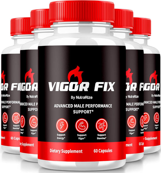 Vigor Fix Male Supplement (300 Capsules) for Confidence and Energy - NutraRize 5 Pack, Daily Nutrition for Men's Overall Health and Wellness