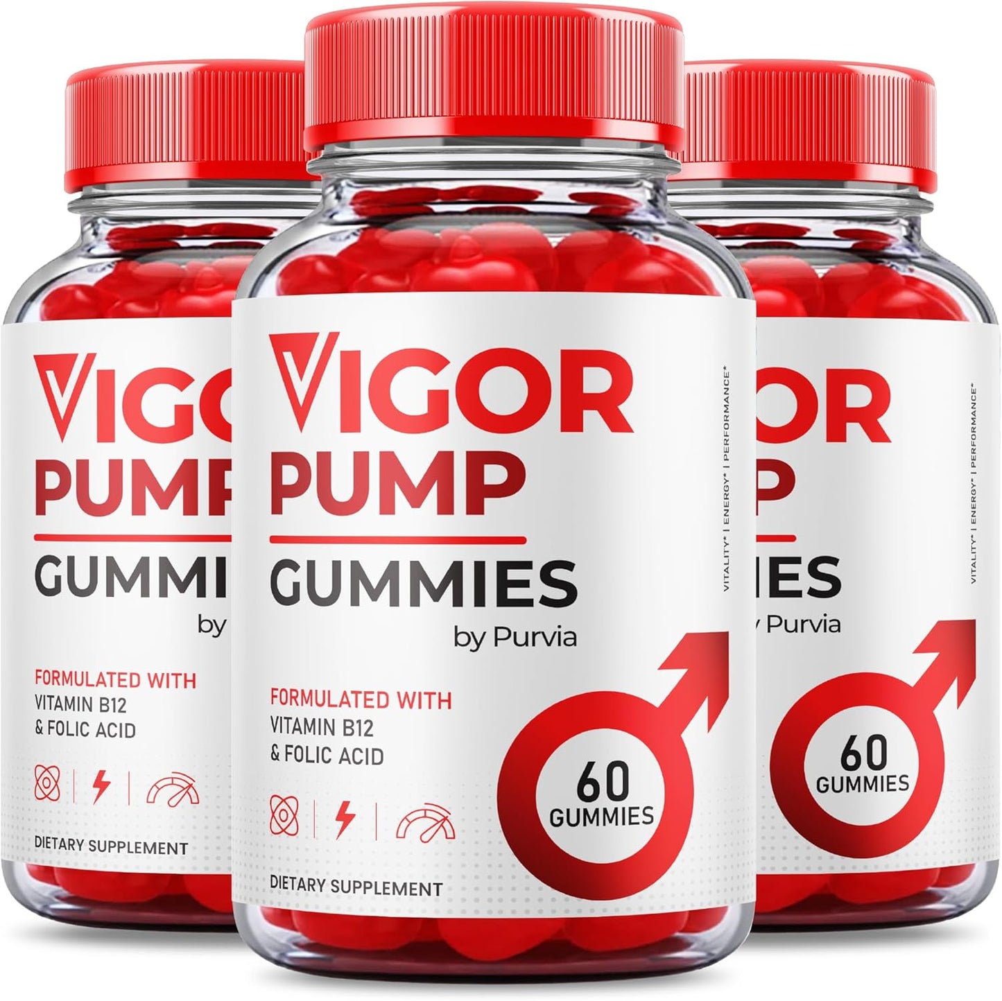 Vigor Pump Gummies 3-Pack for Overall Wellness Support - Maximum Performance Blend - Made in USA - 180 Gummies
