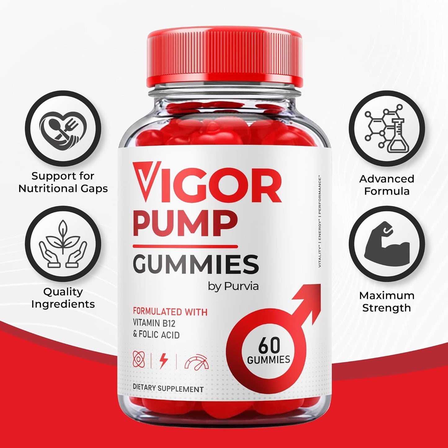 Vigor Pump Gummies 3-Pack for Overall Wellness Support - Maximum Performance Blend - Made in USA - 180 Gummies