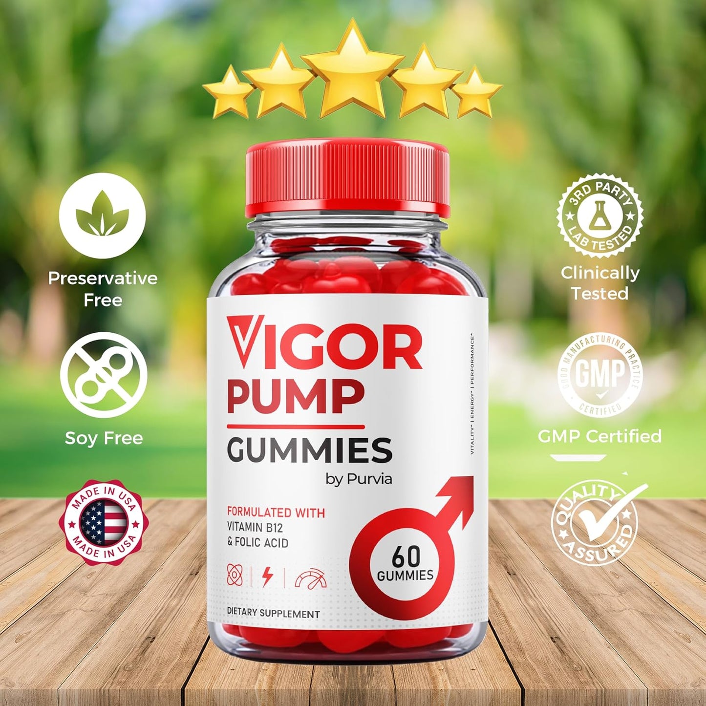 Vigor Pump Gummies 3-Pack for Overall Wellness Support - Maximum Performance Blend - Made in USA - 180 Gummies