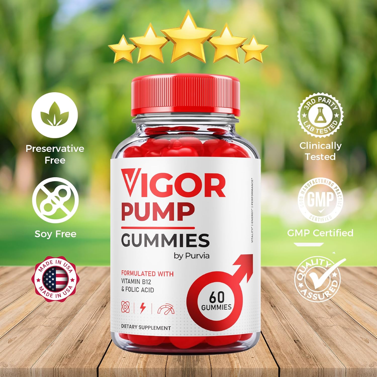 Vigor Pump Gummies 5 Pack - Advanced Strength Formula for Wellness Support - 300 Gummies - Made in USA