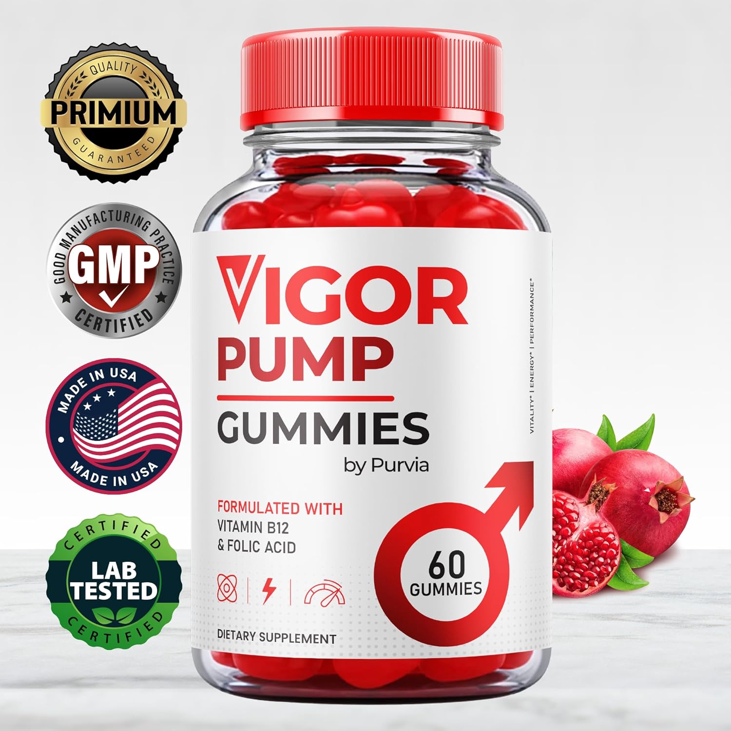 Vigor Pump Gummies 5 Pack - Advanced Strength Formula for Wellness Support - 300 Gummies - Made in USA