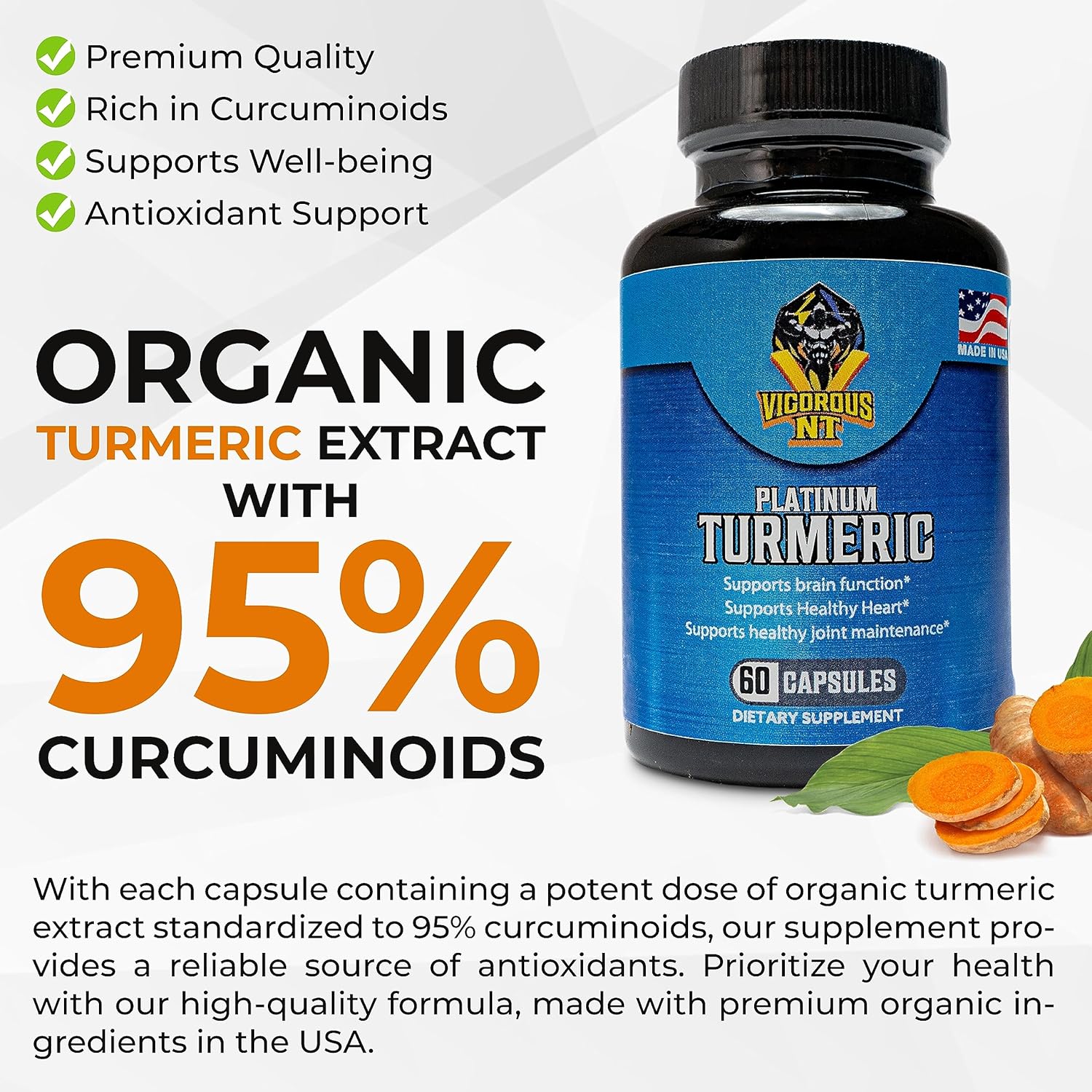 Vigorous NT Platinum Turmeric Supplement - 95% Curcuminoids - 60 Capsules by MAYYAD