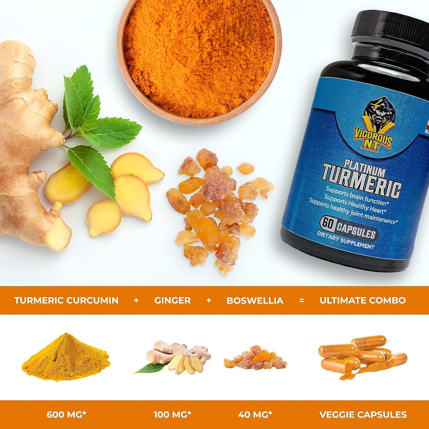 Vigorous NT Platinum Turmeric Supplement - 95% Curcuminoids - 60 Capsules by MAYYAD