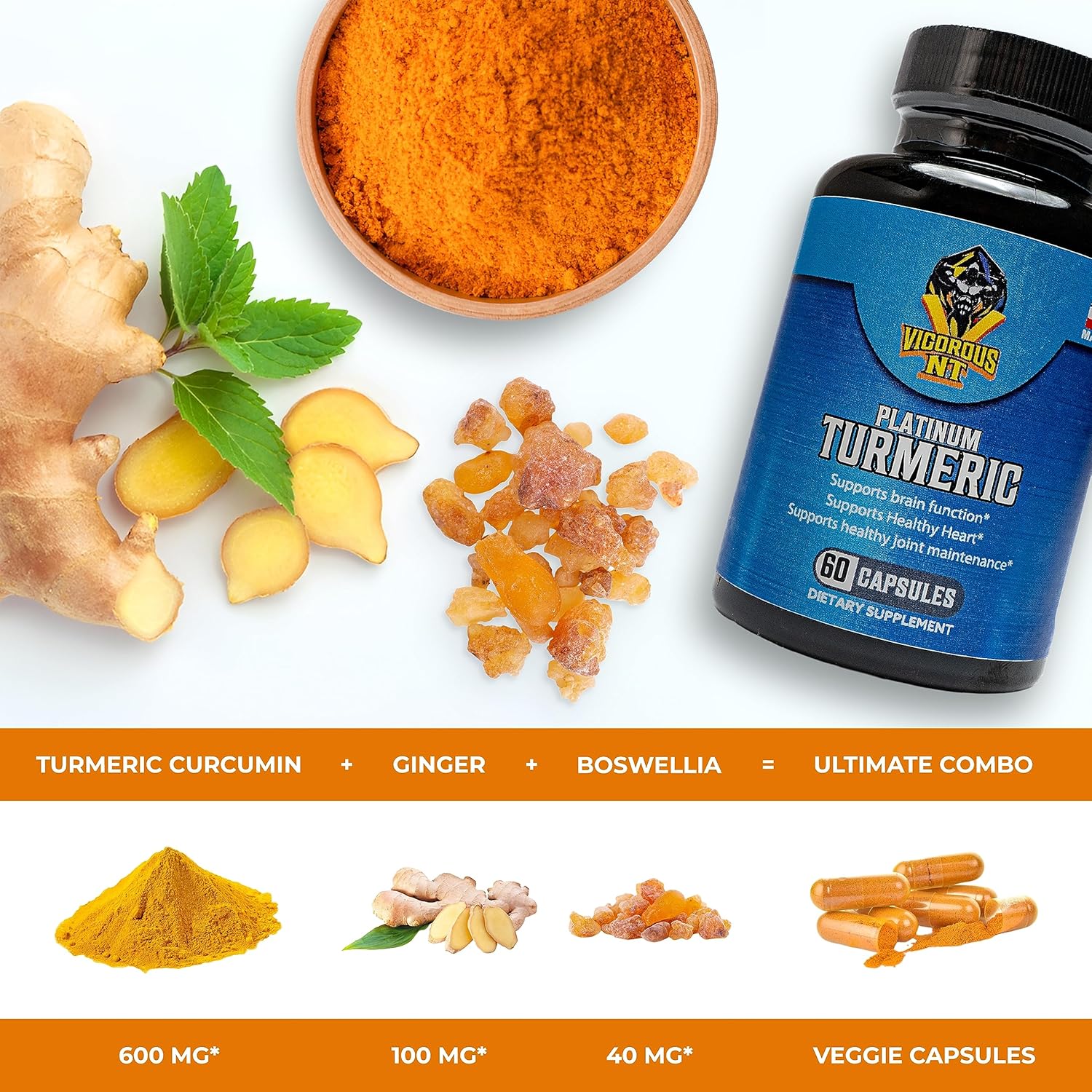 Vigorous NT Platinum Turmeric Supplement - 95% Curcuminoids - 60 Capsules by MAYYAD