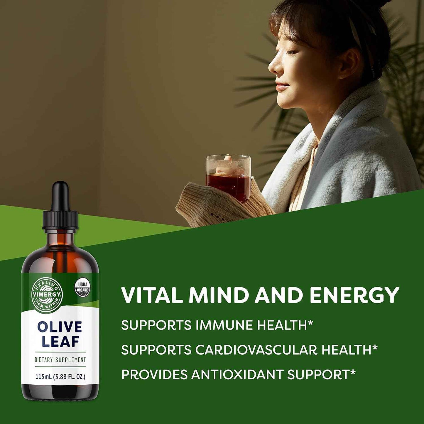 Vimergy Olive Leaf – Supports Immune Health* – Benefits Cardiovascular Function* – USDA Certified Organic, Vegan, Paleo-Friendly and Gluten-Free – 115 mL (57 Servings)