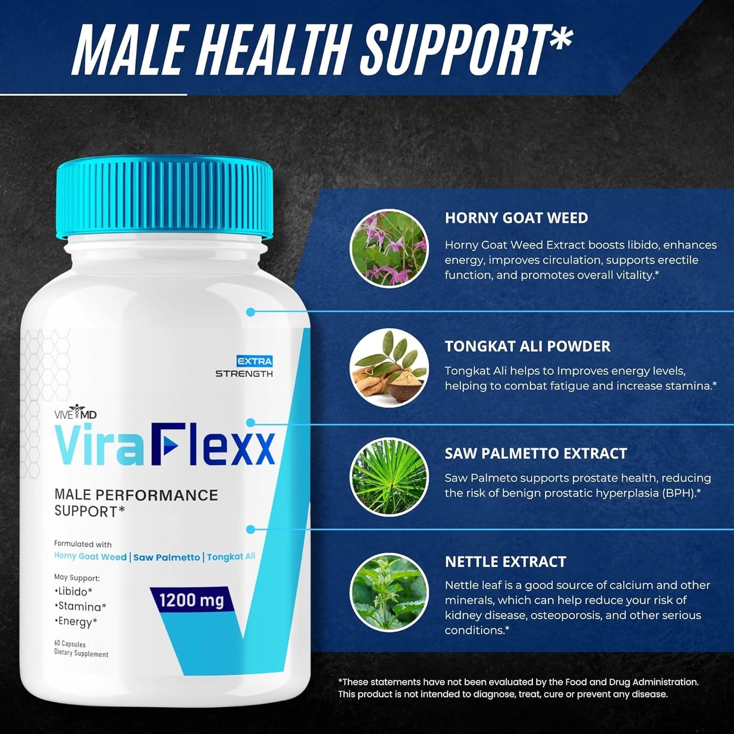 ViraFlexx Pro for Men - Natural Male Enhancement Supplement for Maximum Performance - Supports Overall Health - 60 Capsules