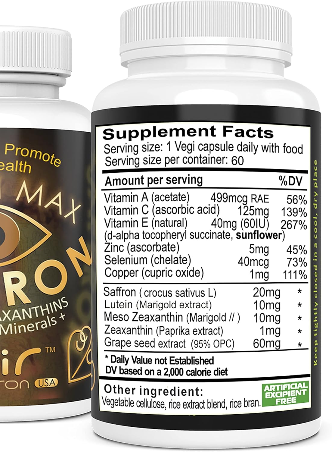 Vision Max Eye Vitamins Dietary Supplement - Supports Eye Health, Enhances Vision & Protects Against Blue Light, 60 Capsules