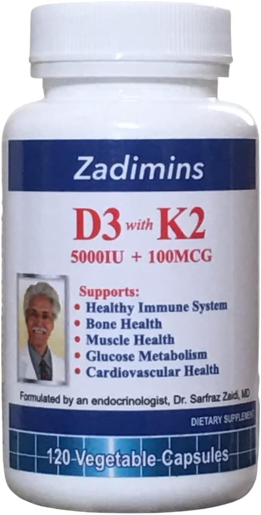 VIT D3K2 Capsules - Vitamin D3 5000 IU + 100 MCG Vitamin K2 MK-7 - Immune Support Supplement - Dr. Z's Vitamins - 120 Caps