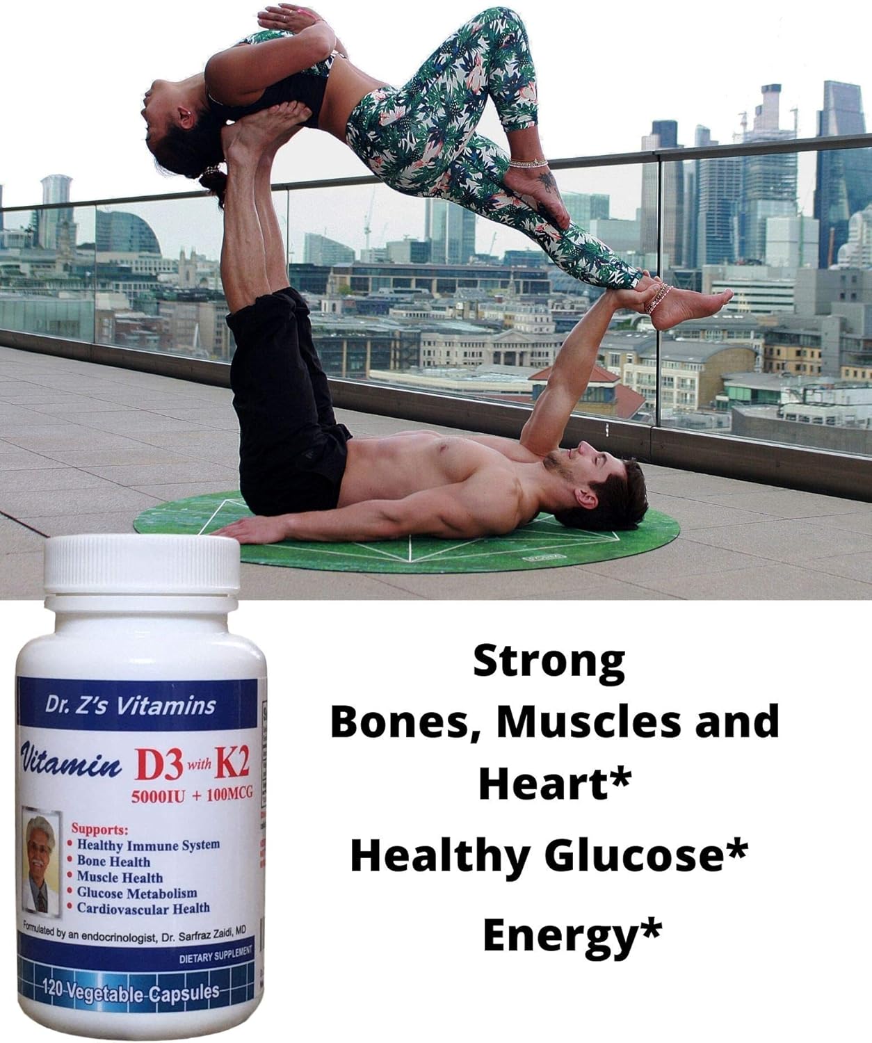 VIT D3K2 Capsules - Vitamin D3 5000 IU + 100 MCG Vitamin K2 MK-7 - Immune Support Supplement - Dr. Z's Vitamins - 120 Caps