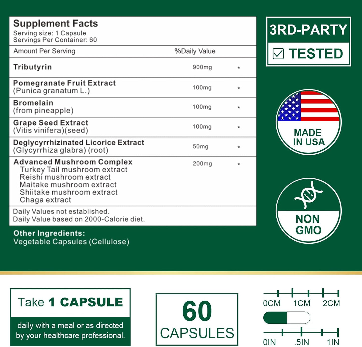 VITACRLLYNMN Tributyrin Supplement - Supports Gut Barrier, Leaky Gut, and Digestion - 120 Capsules