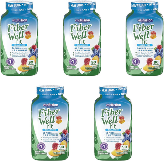 Vitafusion Fiber Well Fit Gummies - 5 Pack (90 Gummies) - High Fiber Supplement for Digestive Health and Weight Management