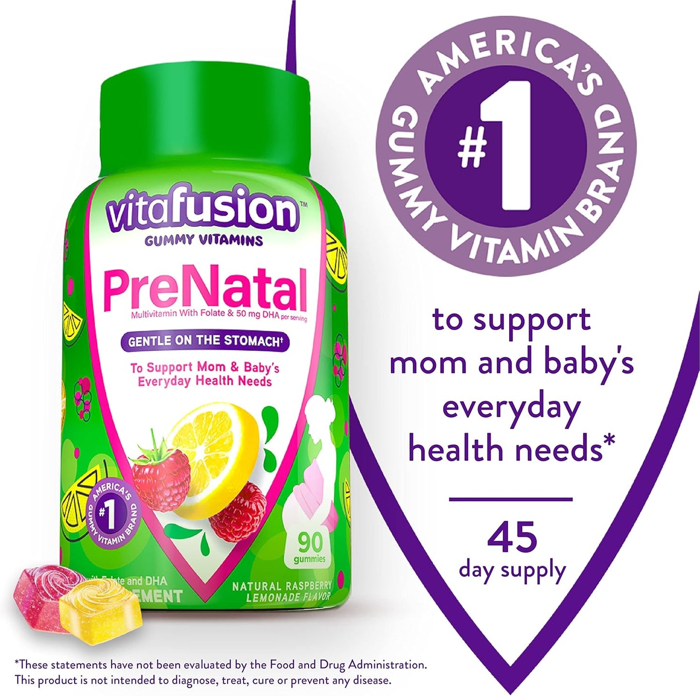 Vitafusion PreNatal Raspberry Lemonade Gummies + Extra Strength Vitamin B12 for Women's Energy & Metabolism Support
