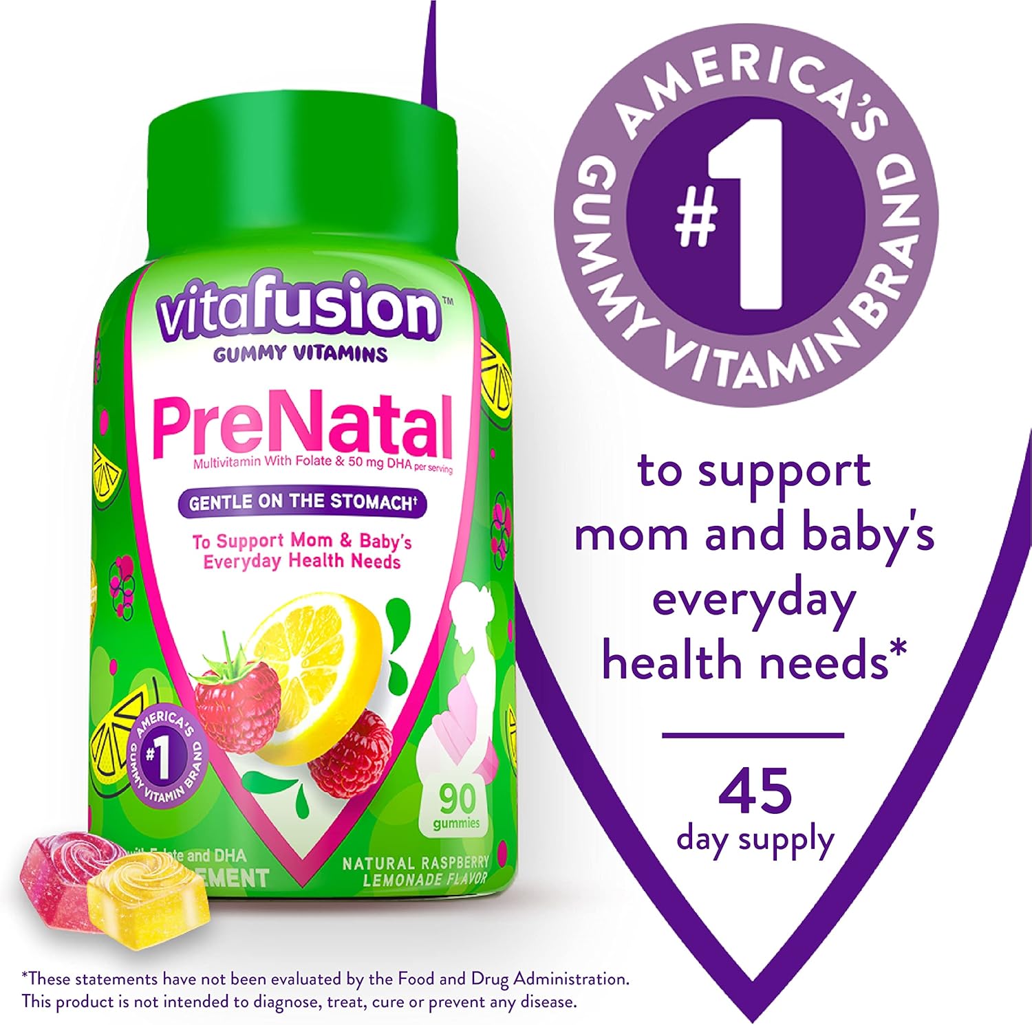 Vitafusion PreNatal Raspberry Lemonade Gummies + Extra Strength Vitamin B12 for Women's Energy & Metabolism Support