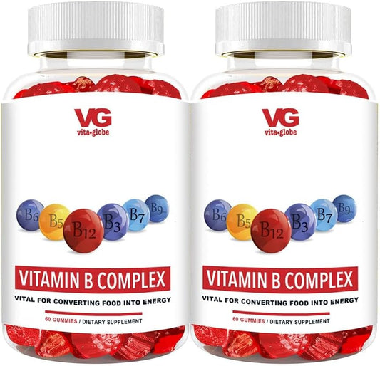 VitaGlobe B Complex Gummy with Vitamin C, Niacin, B6, B12 & Biotin - Strawberry Flavor for Energy, Heart Health & Brain Support - 240 Gummies