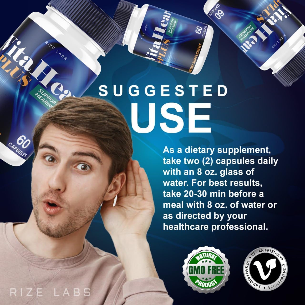 VitaHear Plus Supplement (3 Pack) for Complete Ear Health - Advanced Formula Pills with 180 Capsules