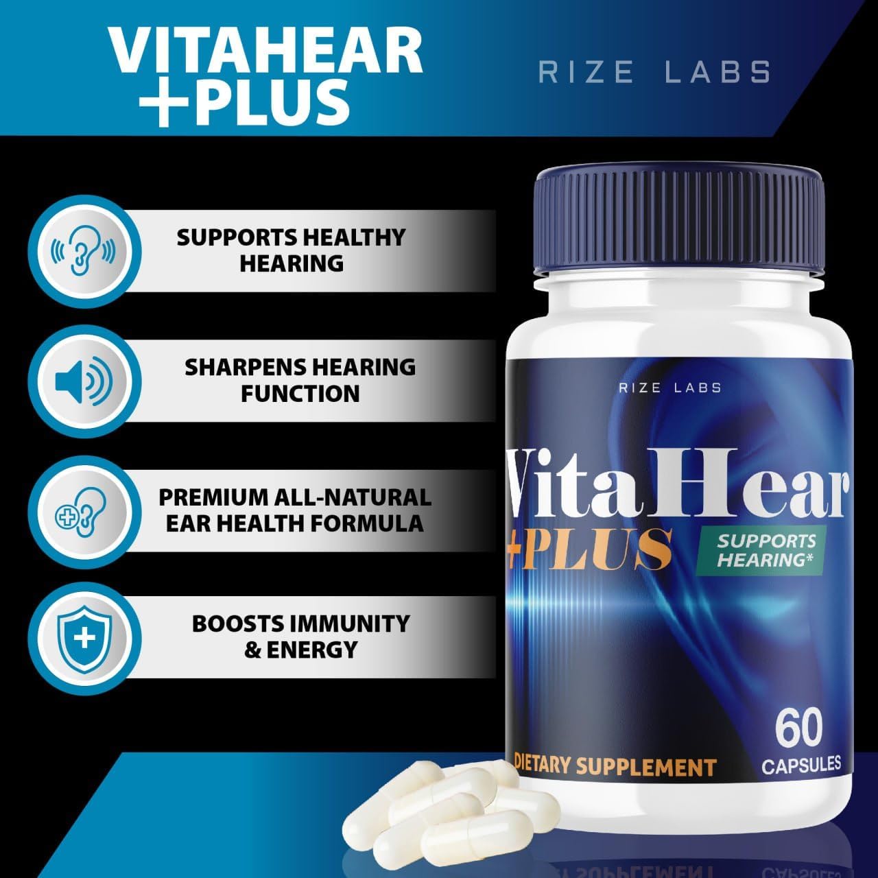 VitaHear Plus Supplement (3 Pack) for Complete Ear Health - Advanced Formula Pills with 180 Capsules