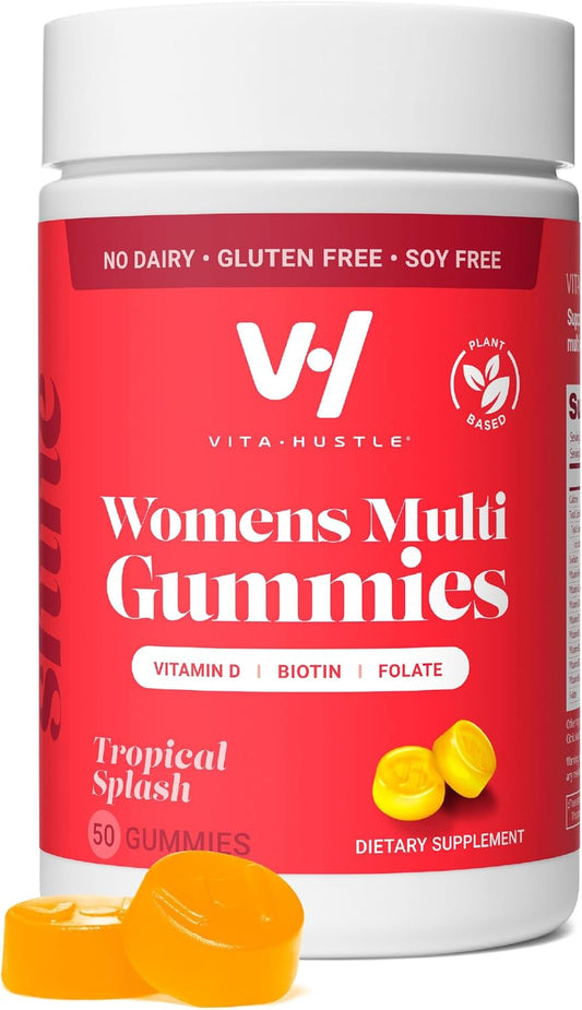 VitaHustle Women's Vegan Multivitamin Gummies with Biotin and Folate for Hair, Skin & Nails - 50 Count - Non GMO - Low Sugar - Tropical Splash Flavor