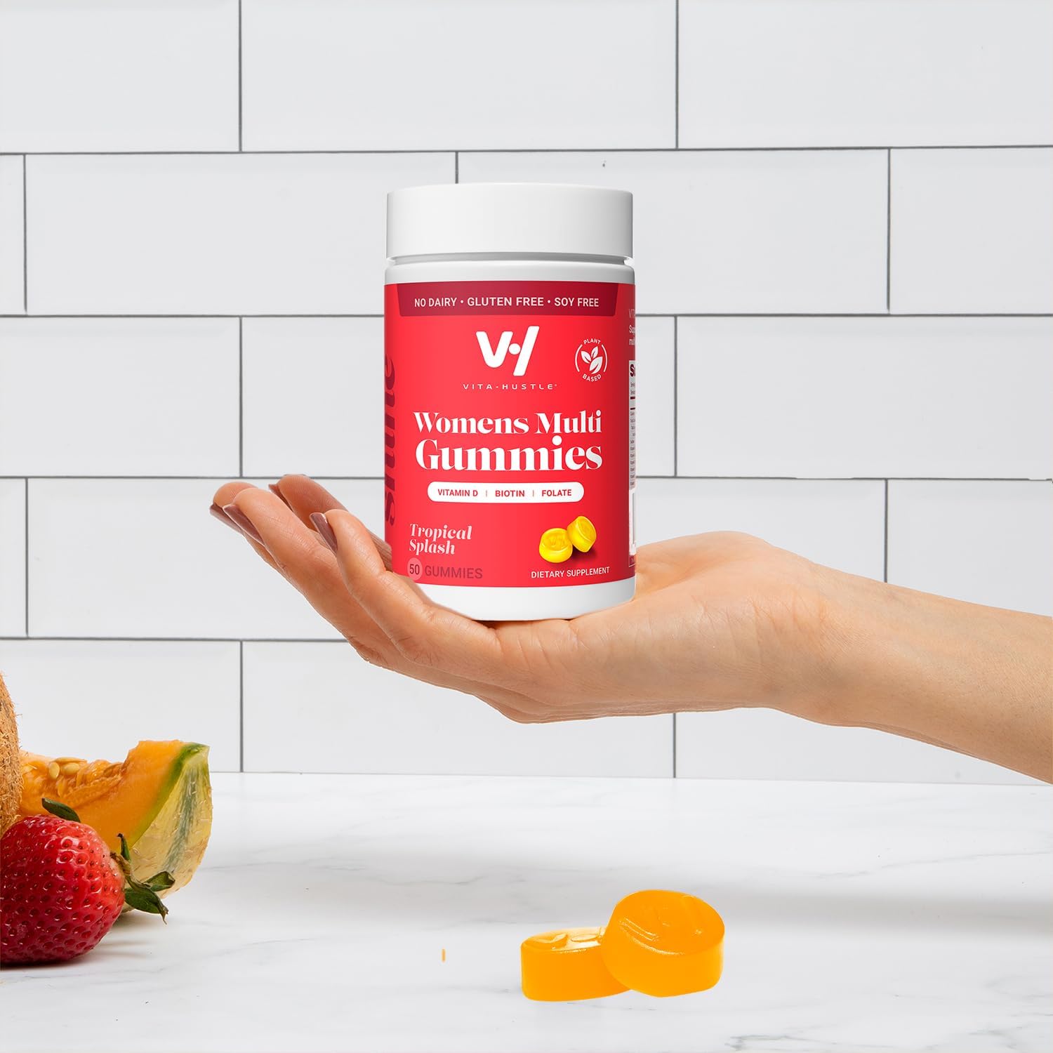 VitaHustle Women's Vegan Multivitamin Gummies with Biotin and Folate for Hair, Skin & Nails - 50 Count - Non GMO - Low Sugar - Tropical Splash Flavor
