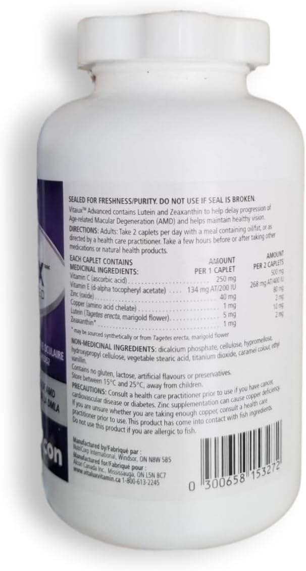 Vitalux Advanced Ocular Multivitamin 200 Coated Caplets - Yaco Alcon Canada Inc. Bottle