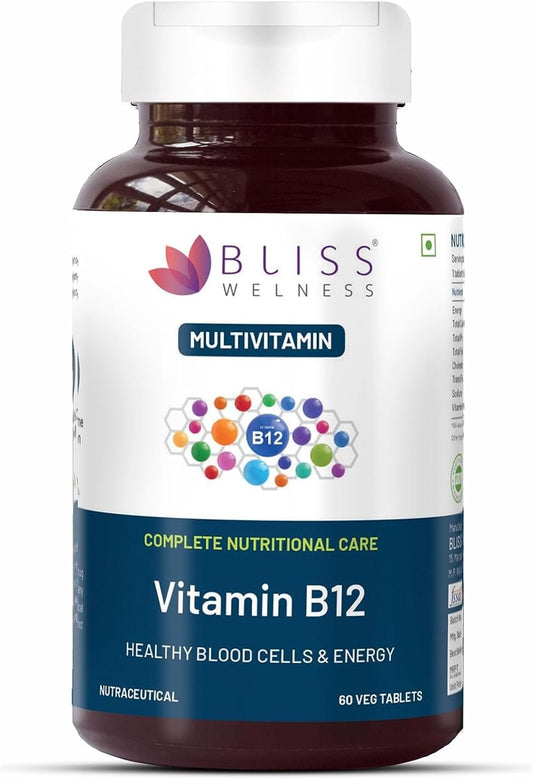 Vitamin B12 Supplement 100% RDA for Energy & Nervous System Support - 60 Vegetarian Tablets for Men & Women
