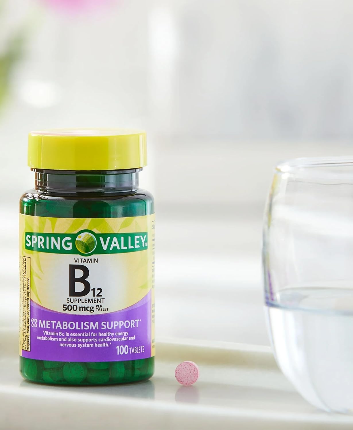 Vitamin B12 Tablets 500 mcg - 100 Count for Cardiovascular & Nervous System Health, Energy Support