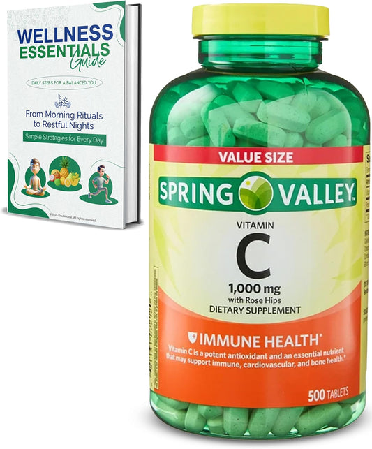 Vitamin C 1000mg with Rose HIPS Tablets - 500 Count - Immune & Cardiovascular Support - Gluten-Free - Immunity Booster for Adults