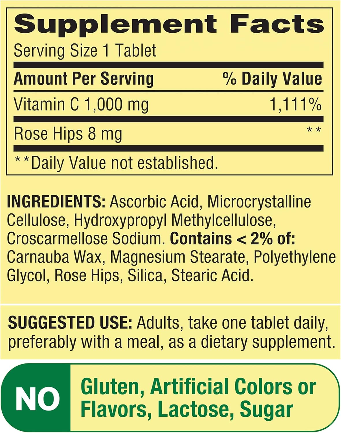 Vitamin C 1000mg with Rose HIPS Tablets - 500 Count - Immune & Cardiovascular Support - Gluten-Free - Immunity Booster for Adults