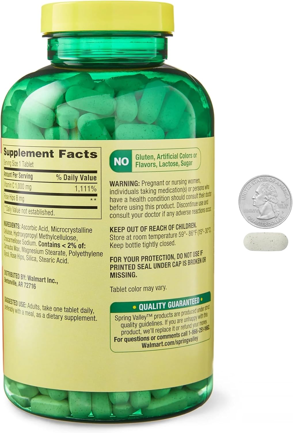 Vitamin C 1000mg with Rose HIPS Tablets - 500 Count - Immune & Cardiovascular Support - Gluten-Free - Immunity Booster for Adults