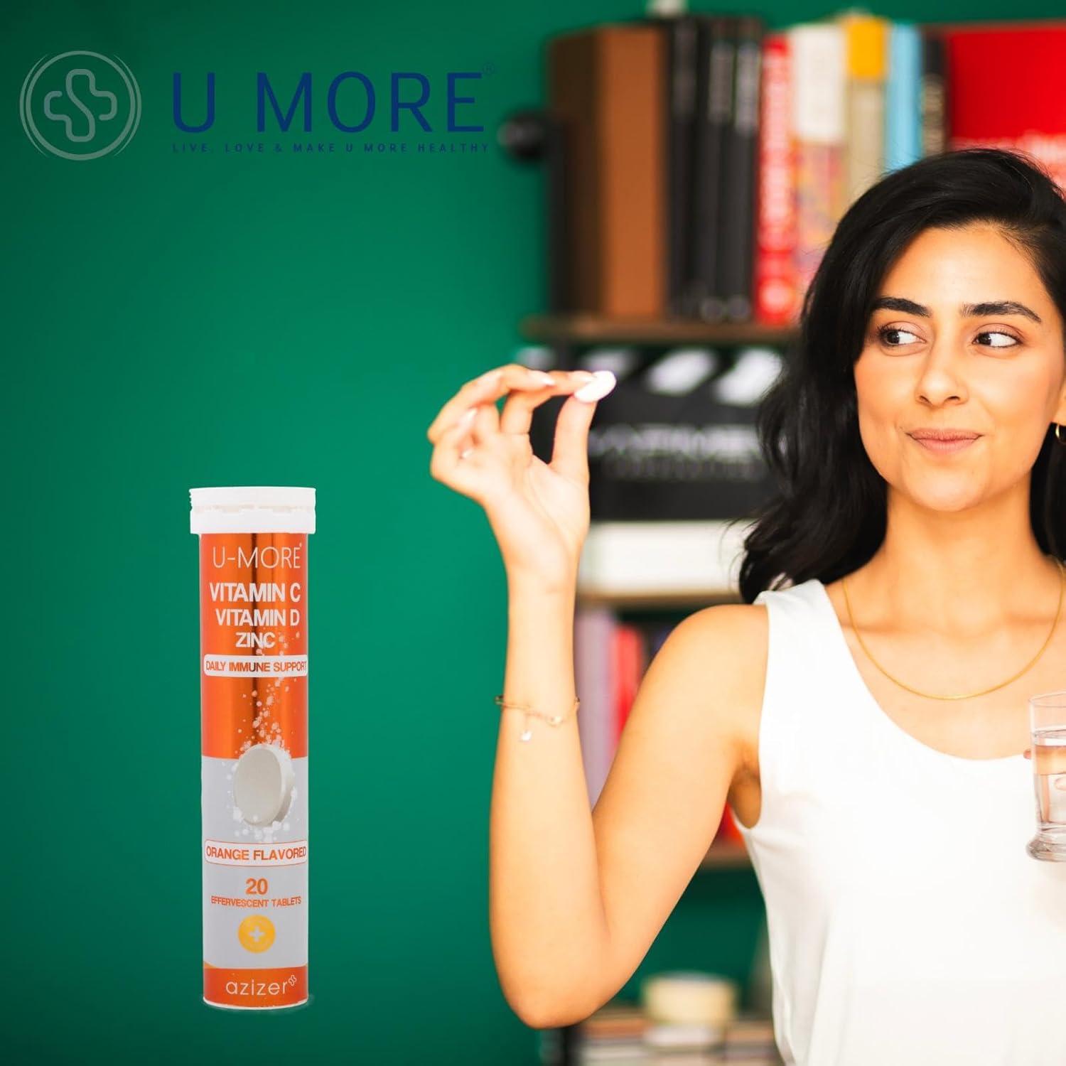 Vitamin C 1000mg, Zinc, and Vitamin D Effervescent Tablets for Immune Support - Orange Flavor, Fast Dissolving, Boosts Skin, Hair, Nails - 20 Tablets