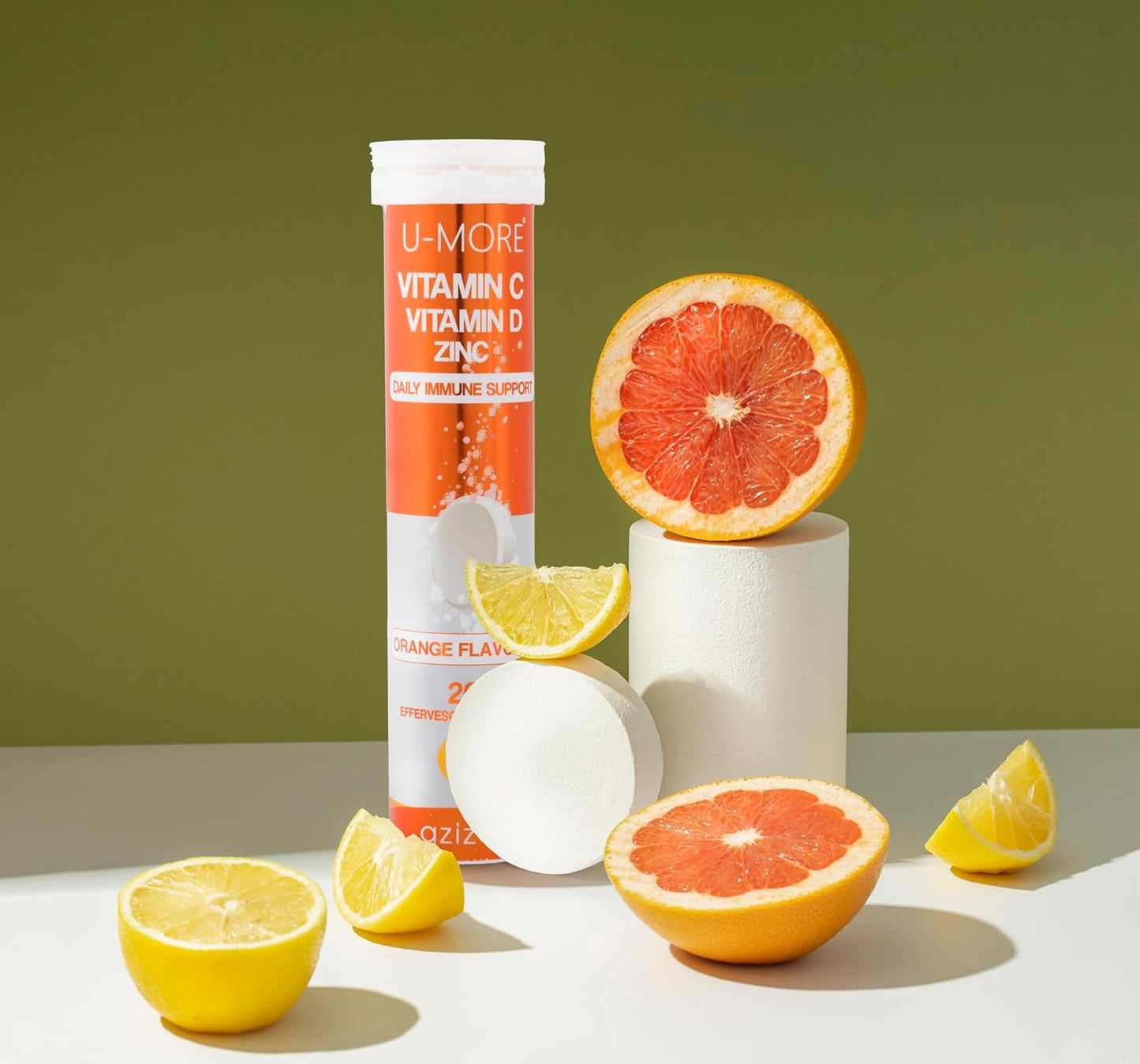 Vitamin C 1000mg, Zinc, and Vitamin D Effervescent Tablets for Immune Support - Orange Flavor, Fast Dissolving, Boosts Skin, Hair, Nails - 20 Tablets